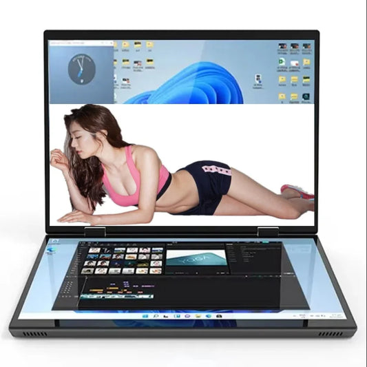 Intel N100 dual-screen laptop with 14-inch 2K touch displays, 32GB RAM, flip metal case, 2-in-1 design, R.E.D. Shopping electronics