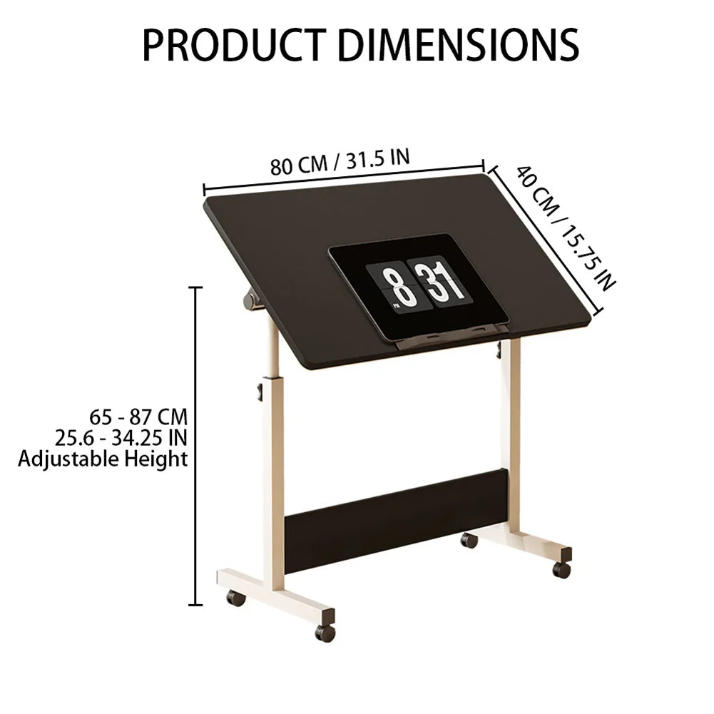 Mobile Standing Desk with Wheels – Adjustable Height 80x40cm Home Office Workstation