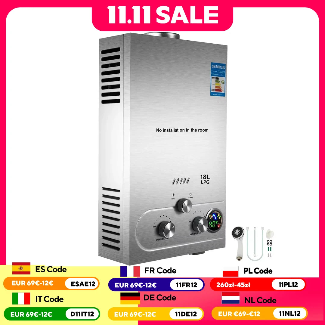 VEVOR Propane Gas Tankless Water Heater 6L–18L – Outdoor & Camping