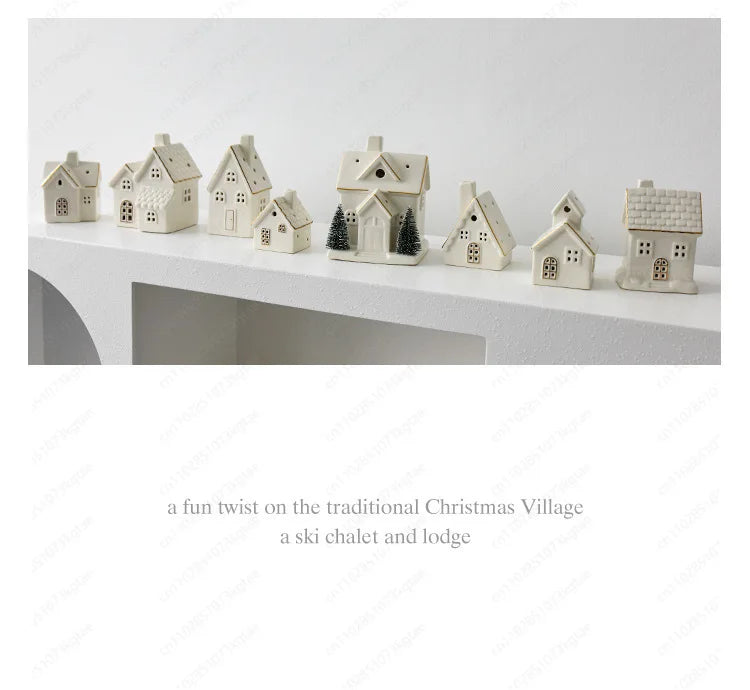 Christmas luminous snow house ceramic ornament by R.E.D. Shopping, featuring LED lights and festive holiday tabletop decor.