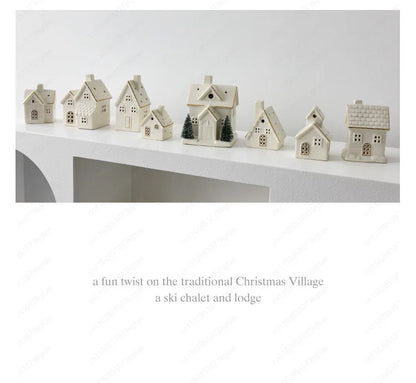 Christmas luminous snow house ceramic ornament by R.E.D. Shopping, featuring LED lights and festive holiday tabletop decor.