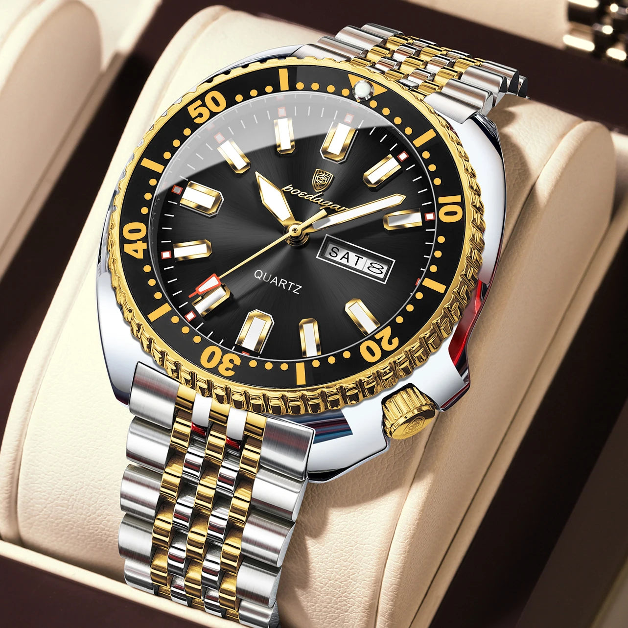 POEDAGAR Luxury Men's Quartz Watch – Date, Week, Luminous & Waterproof Stainless Steel