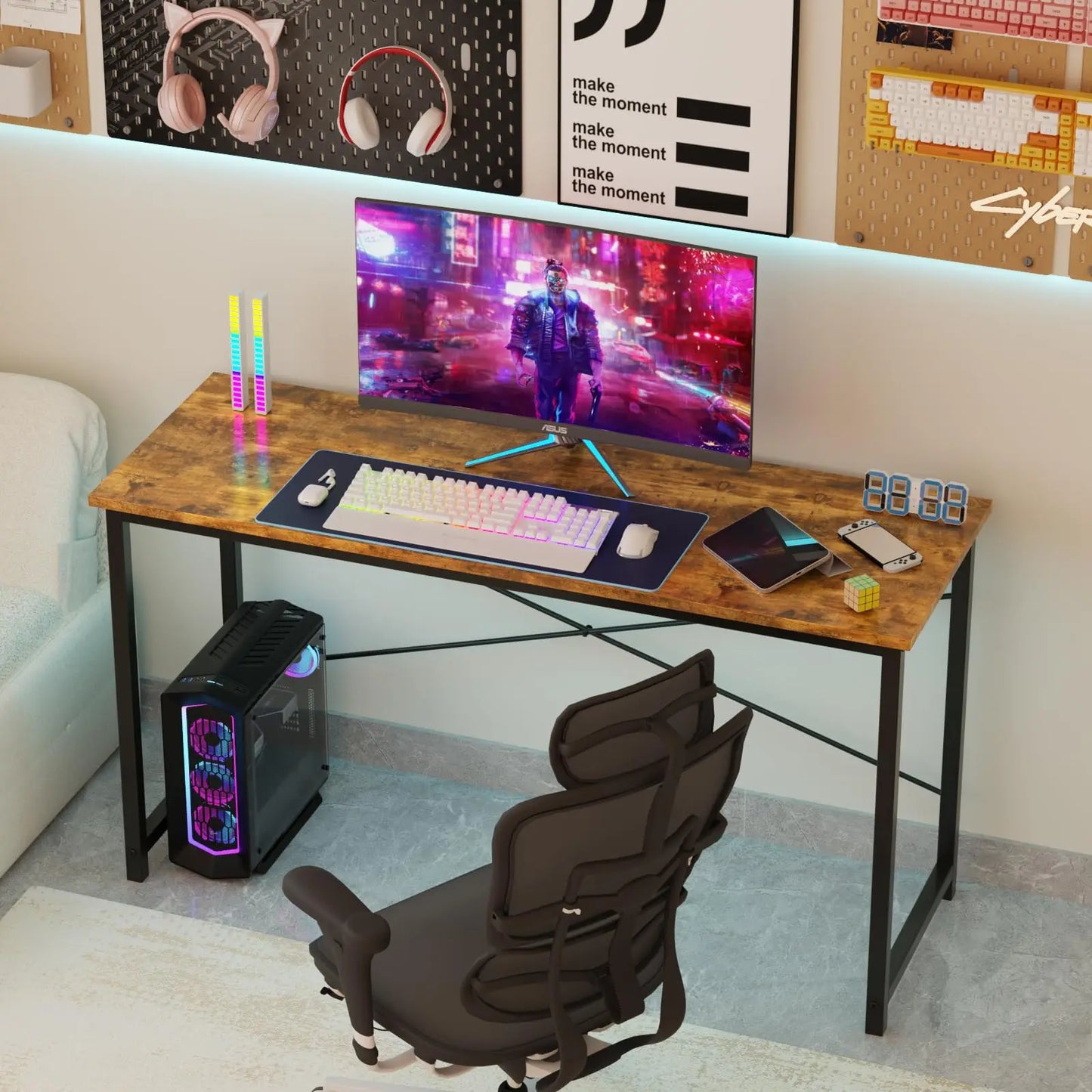 JHK Computer Desk | 5 Sizes, Modern Metal Frame & Wood Top