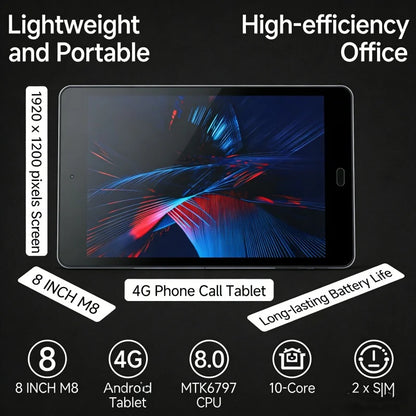 Glavey 8" 4G Phone Call Tablet – Android 8.0, MTK6797 10-Core, 3GB+32GB, Dual SIM, 5500mAh