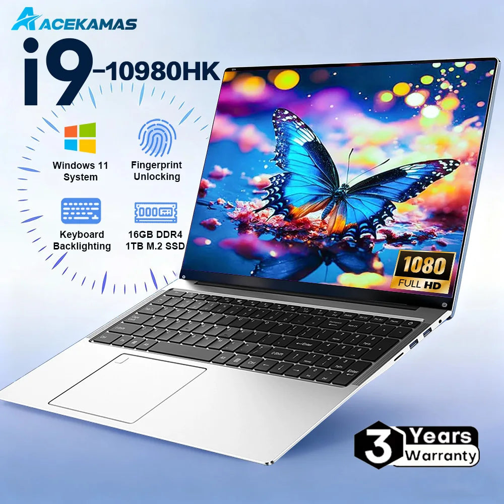 ACEKAMAS Gaming Laptop 15.6" — Intel i9-10980HK, 16GB RAM, 1TB SSD, 1080p IPS, Windows 11 Pro