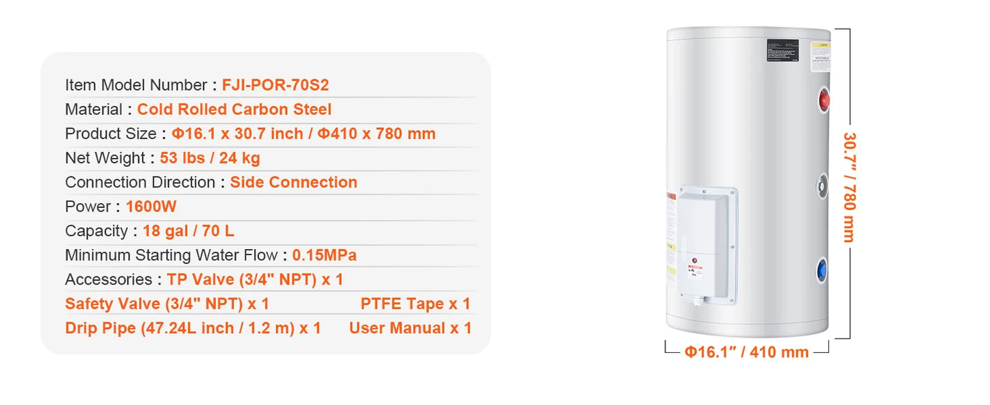 SucceBuy Electric Water Heater 40/70L – LED Display & IPX4 Waterproof