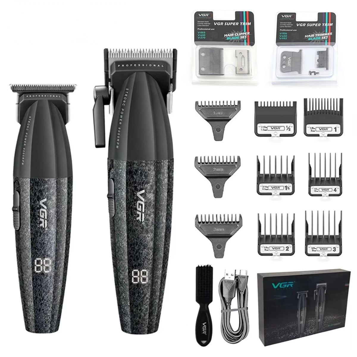 VGR V-640 S3 Professional Hair Clipper – 9000 RPM, Type-C, 160 Min Runtime | Black/Red/Green