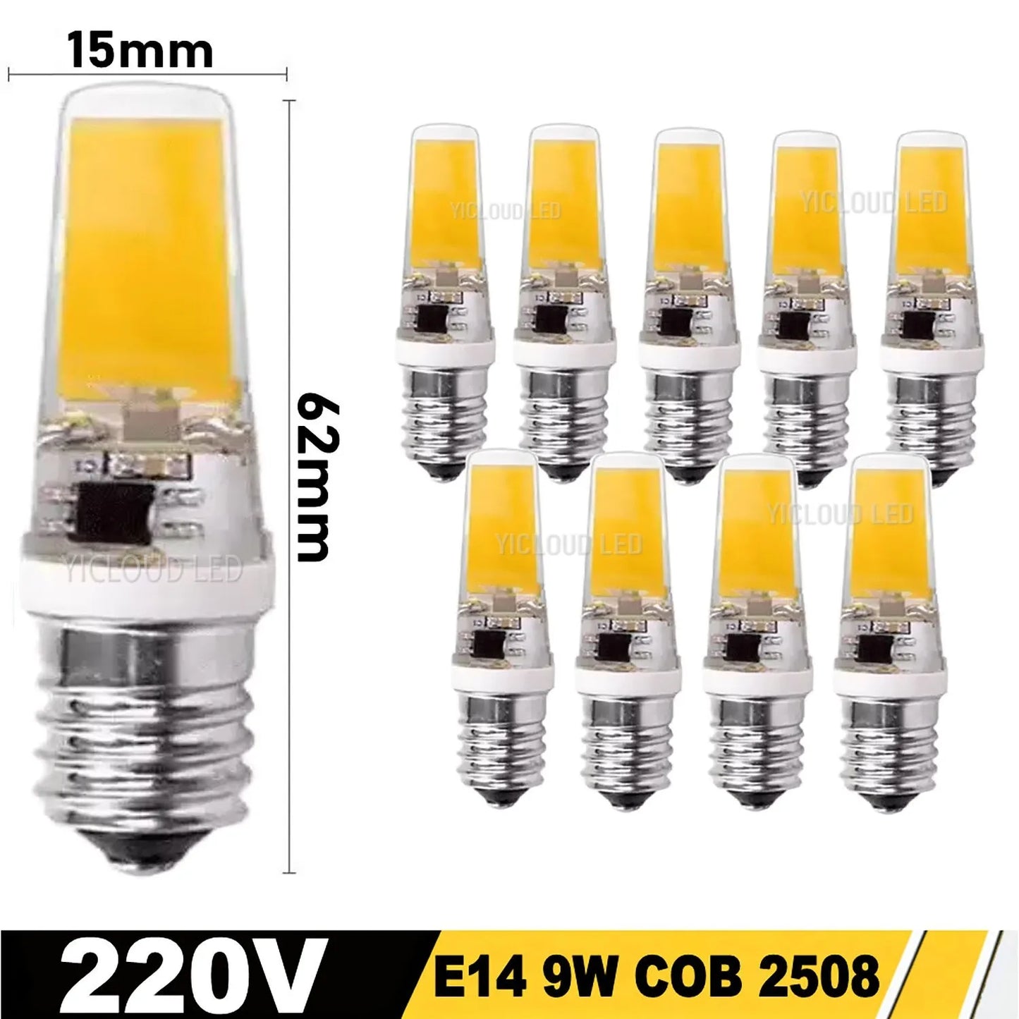 10pcs G4 / G9 / E14 LED COB Bulbs – Dimmable 6W 9W, 12V/220V, Halogen Replacement