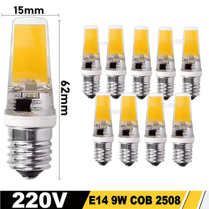 10pcs G4 / G9 / E14 LED COB Bulbs – Dimmable 6W 9W, 12V/220V, Halogen Replacement