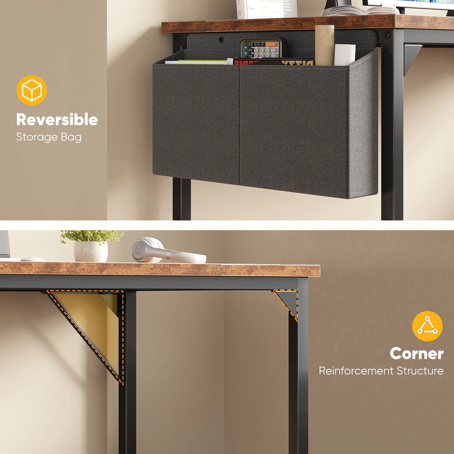 JHK 31–55" Adjustable Office & Gaming Desk – Metal Frame, Wood Tabletop & Storage Bag