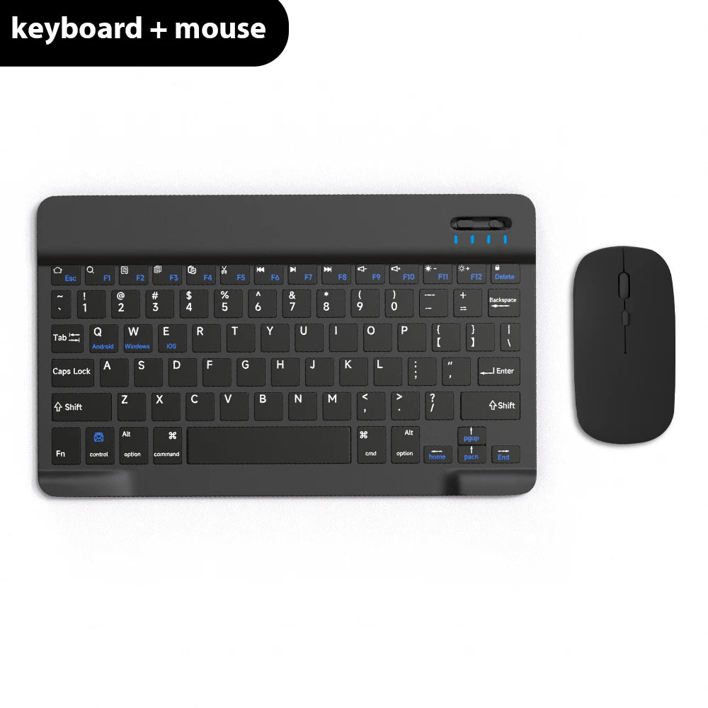 Wireless Bluetooth keyboard and mouse set by R.E.D. Shopping for iPad, tablet, Android, and Windows devices, with sleek black design.