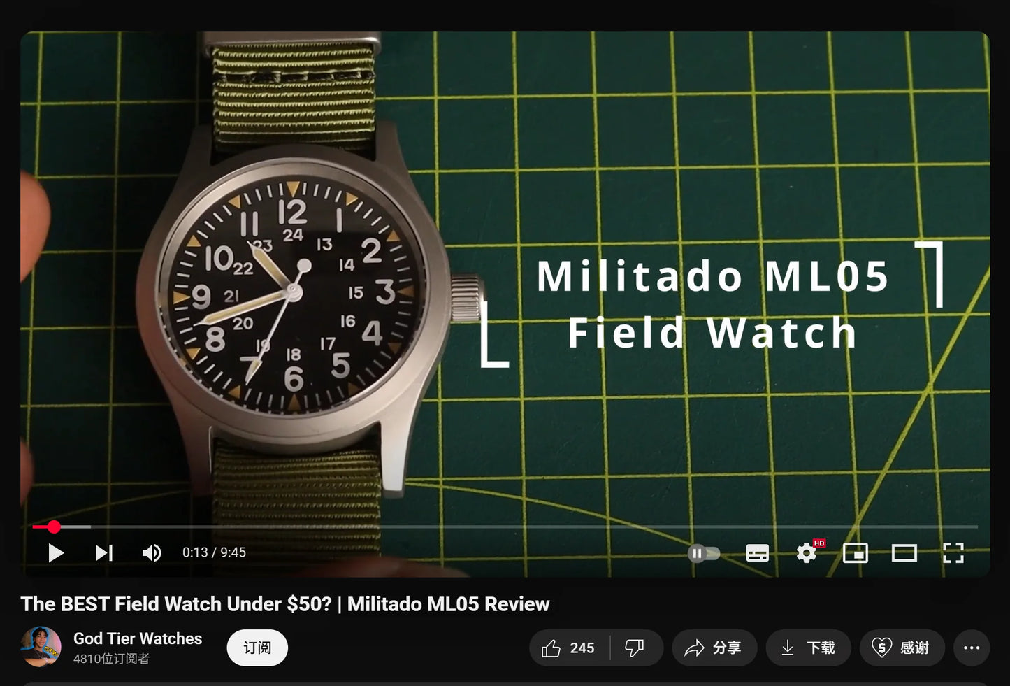 Militado ML05 Vintage Field Watch – 38mm, VH31 Sweep, Sapphire AR Crystal, Luminous