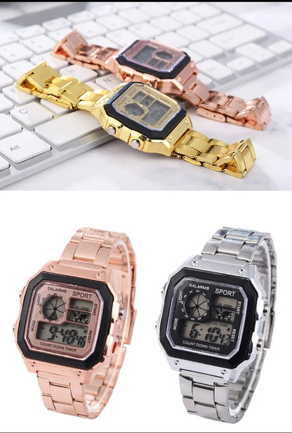 YIKAZE Men's Military LED Sport Watch - Luxury Stainless Steel Strap, Waterproof Digital Wristwatch