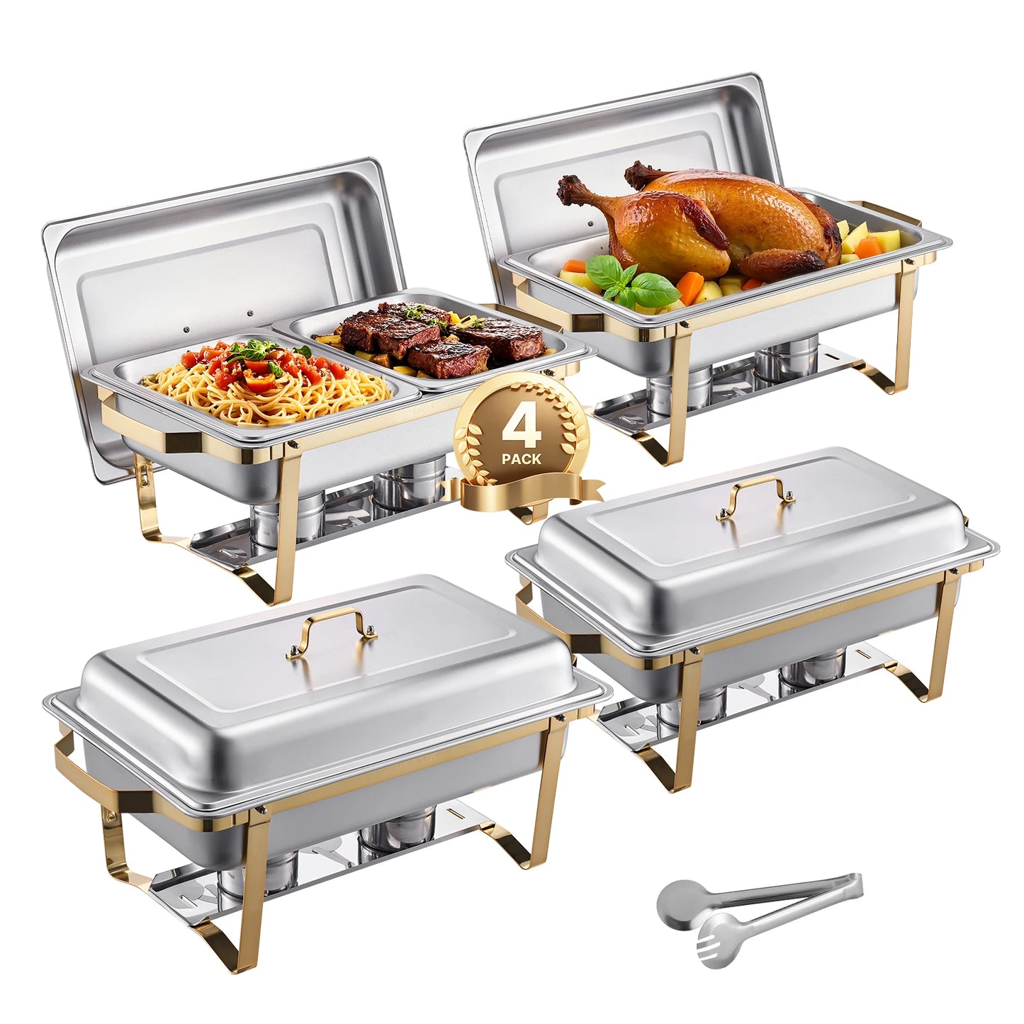 SucceBuy 8QT Rectangle Chafing Dish Set – 2/4/6 Pack Buffet Catering Warmer