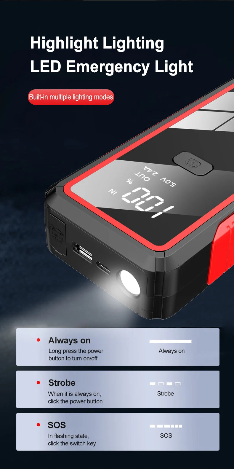 Car Jump Starter 600A-2000A | 12V Portable Battery Booster & Power Bank for Emergency Start (EAFC)