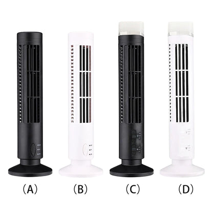 LED Bladeless Tower Fan — 90° Oscillating, USB Powered, Quiet, Desk Fan with Light, Home & Office