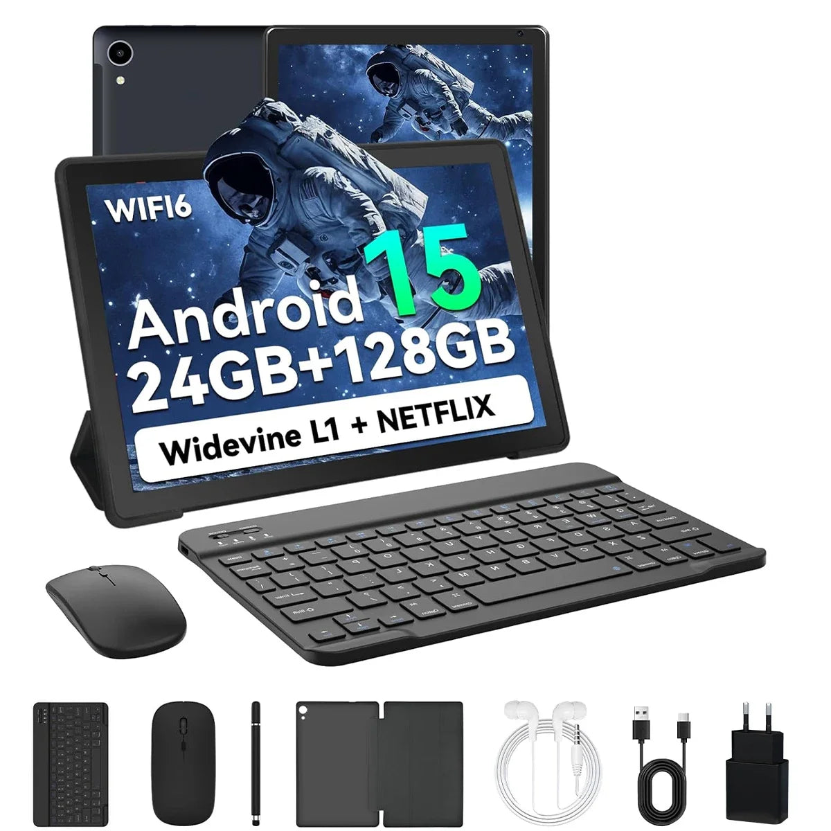 URAO 10" Android 15 Tablet – 24GB RAM, 128GB+1TB, WiFi 6, 8MP Camera, Bundle Set