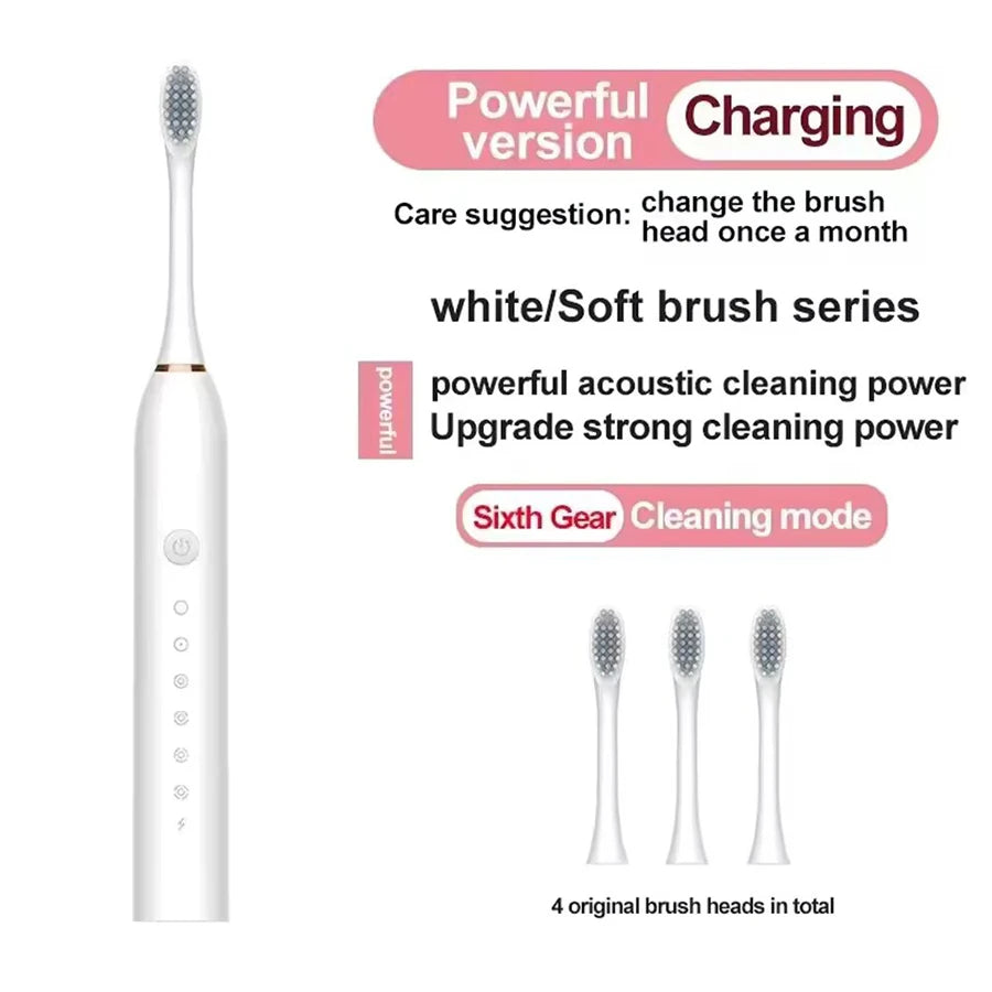 Electric Ultrasonic Toothbrush – 6 Modes, USB Rechargeable, Waterproof