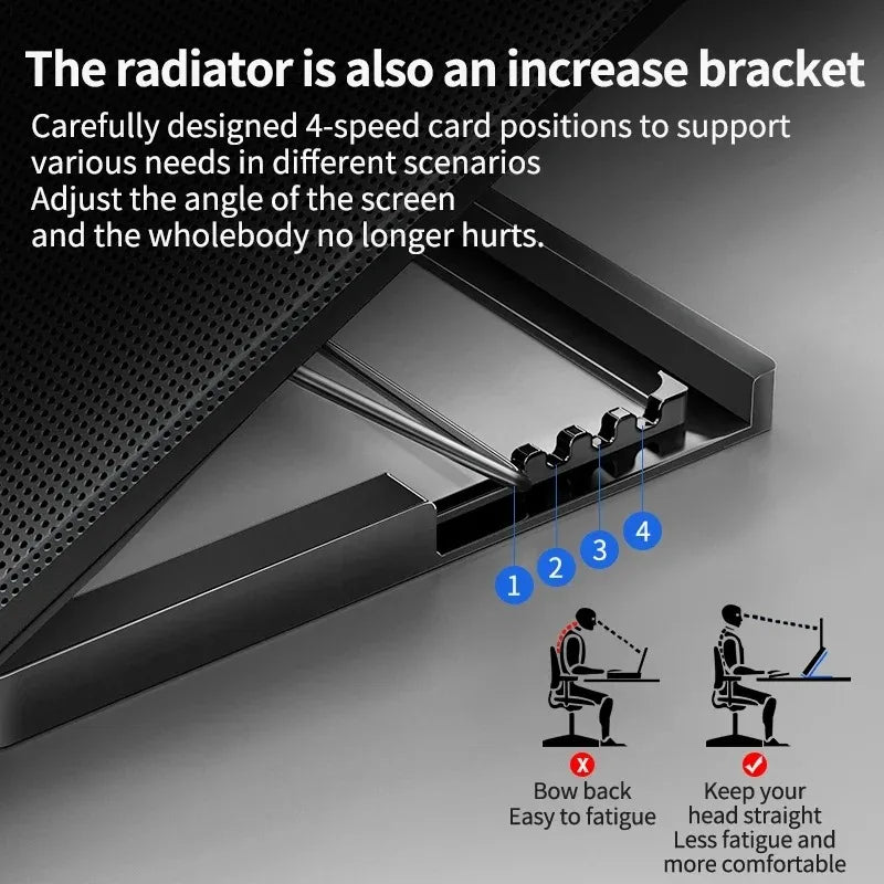 R.E.D. Shopping Q100 17-inch gaming laptop cooling pad with LED screen, dual USB ports, and 2600RPM fan stand for cooling and support.