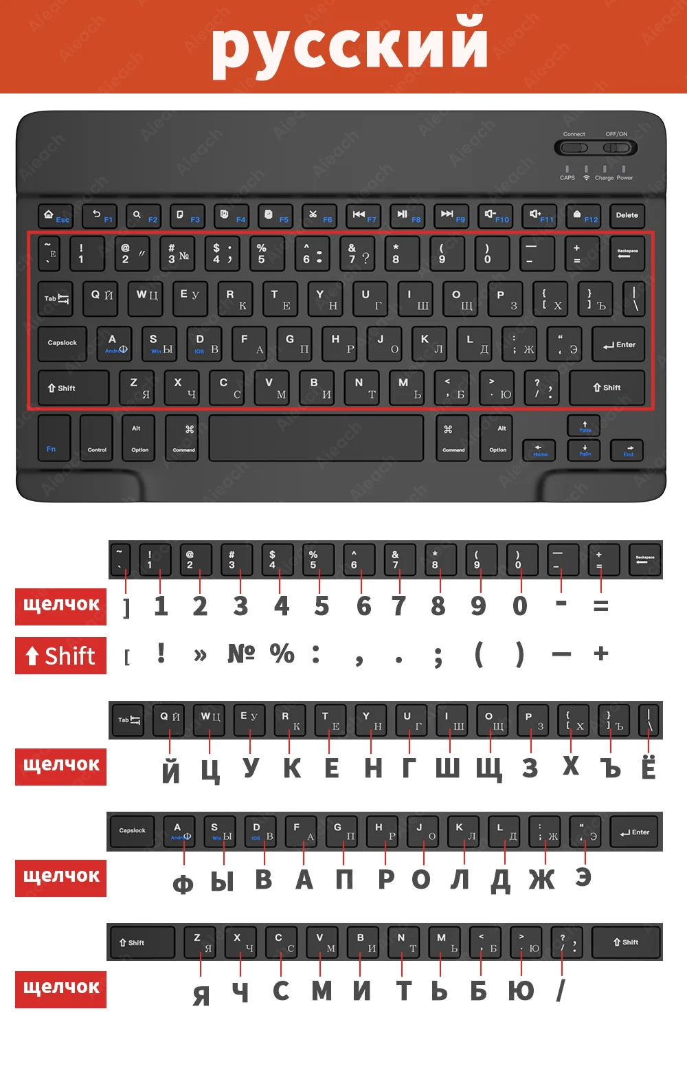 Wireless Bluetooth Keyboard with Rainbow Backlit – Tablet, iPad, Phone, Android, iOS, Windows