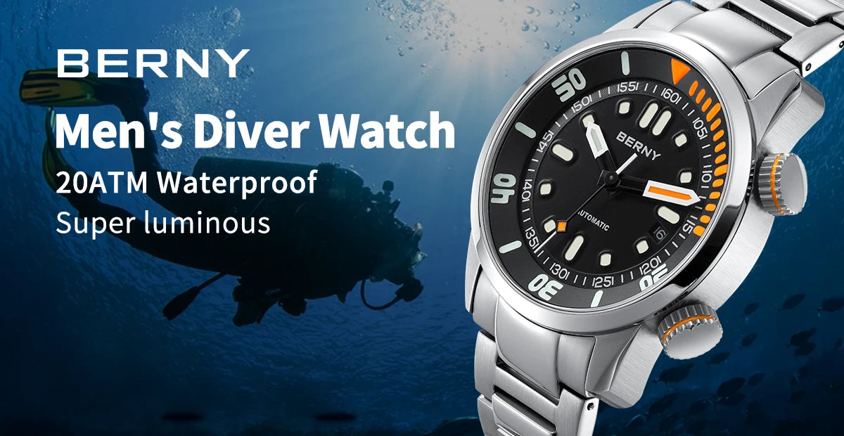 BERNY Automatic Dive Watch – Sapphire Crystal, 200M Water Resistant, NH35 Movement