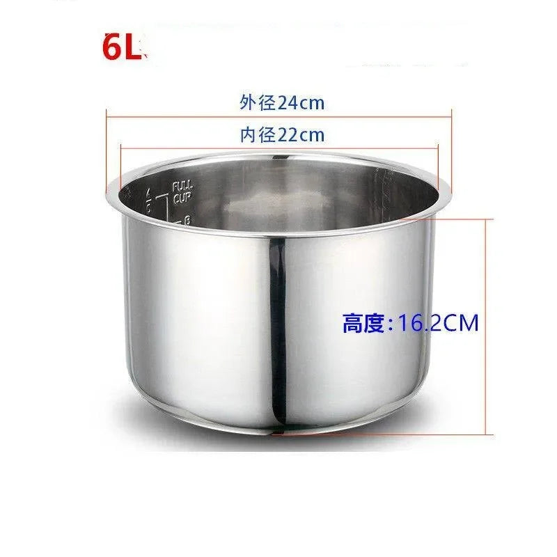 Stainless Steel 304 Rice Cooker Liner | 1.2L–8L | Compatible with Oxhaier, SKG & Universal Brands