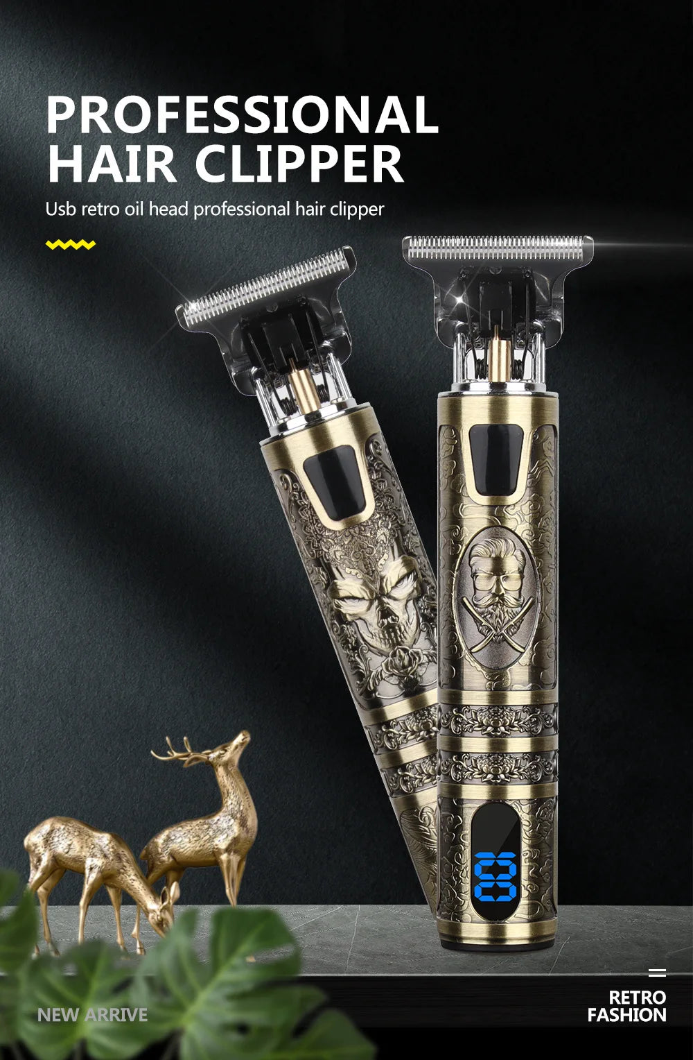 R.E.D. Shopping T9 LCD electric hair clipper with oil head precision trimmer for men, featuring a sleek design and adjustable blades.
