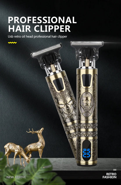 R.E.D. Shopping T9 LCD electric hair clipper with oil head precision trimmer for men, featuring a sleek design and adjustable blades.