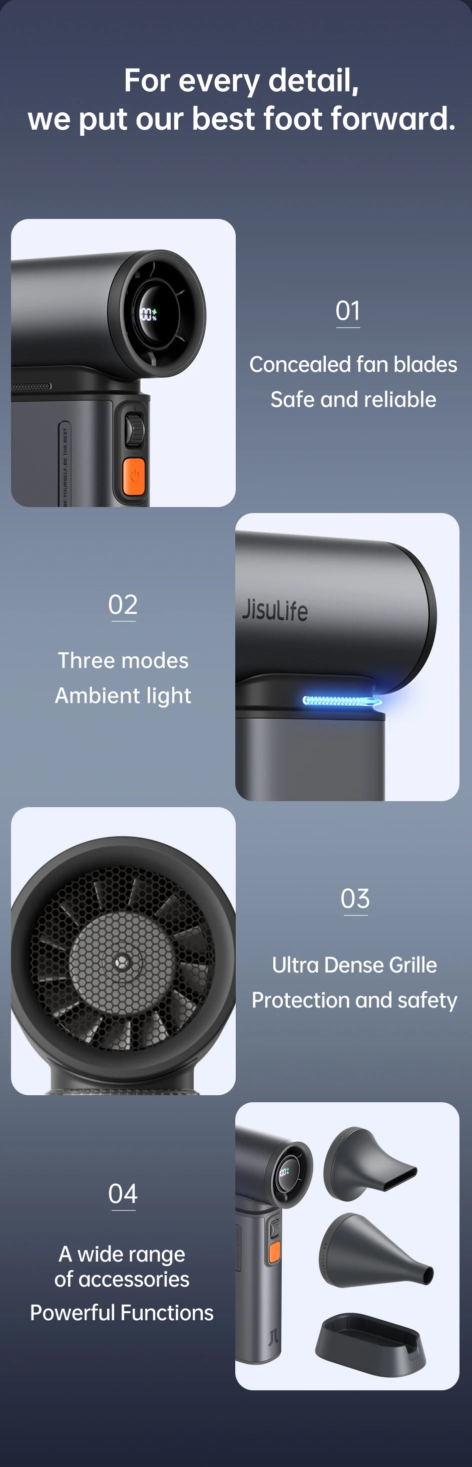 JISULIFE Portable Turbo Handheld Fan – 9000mAh, 100 Wind Speeds, LED Display, Outdoor Camping Fan (FA55)