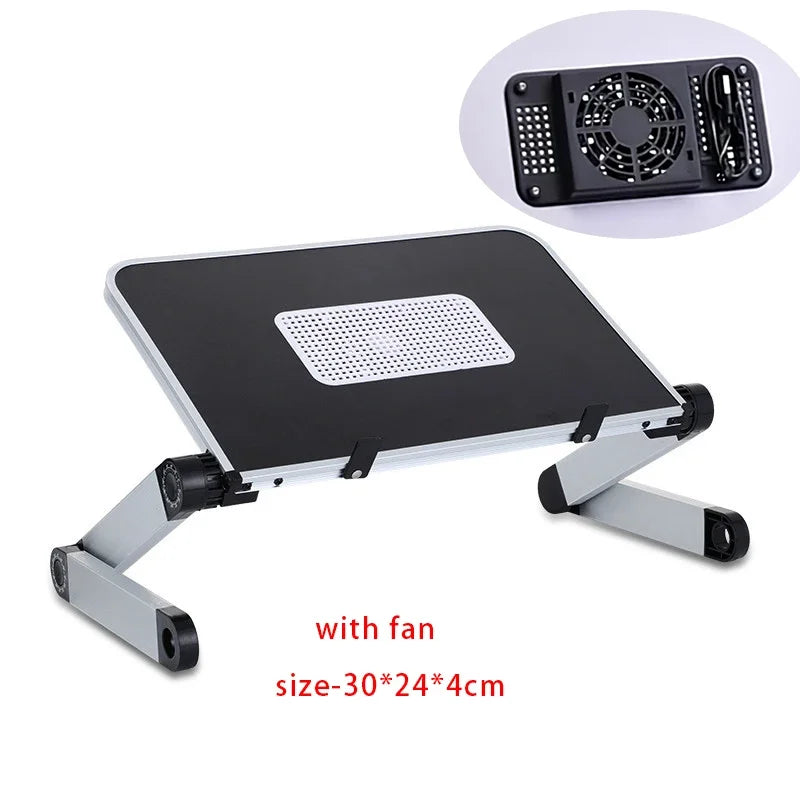 Adjustable Folding Laptop Desk for Bed – Portable Notebook Stand with Cooling Fan