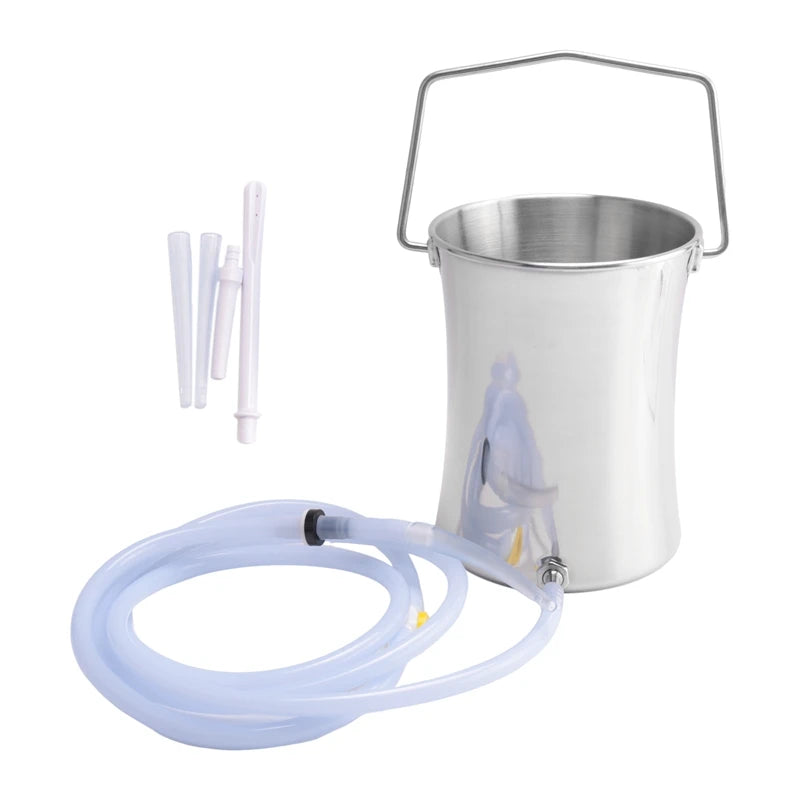 Stainless steel 2L enema kit from R.E.D. Shopping, suitable for personal cleansing and constipation relief, with flexible tubing and nozzle.
