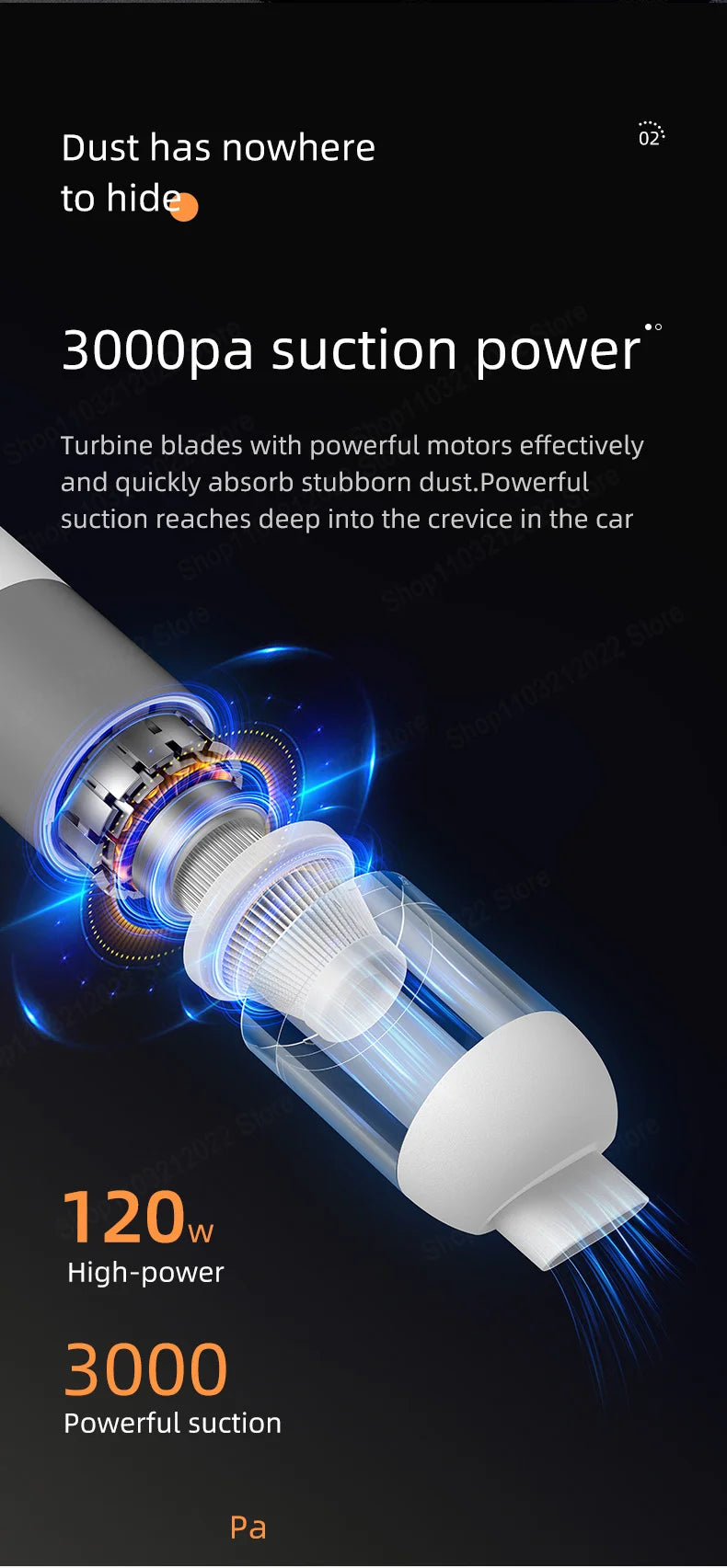 Xiaomi Youpin 3-in-1 Wireless Car Vacuum Cleaner – 120W Handheld Mini Portable, 12V, for Car & Home