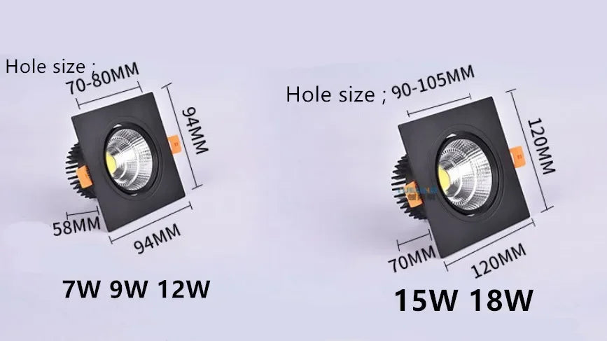 Led Spotlight Ceiling Lamp Recessed LED COB Downlight Dimmable 220V 110V Single double square Led Spot Light