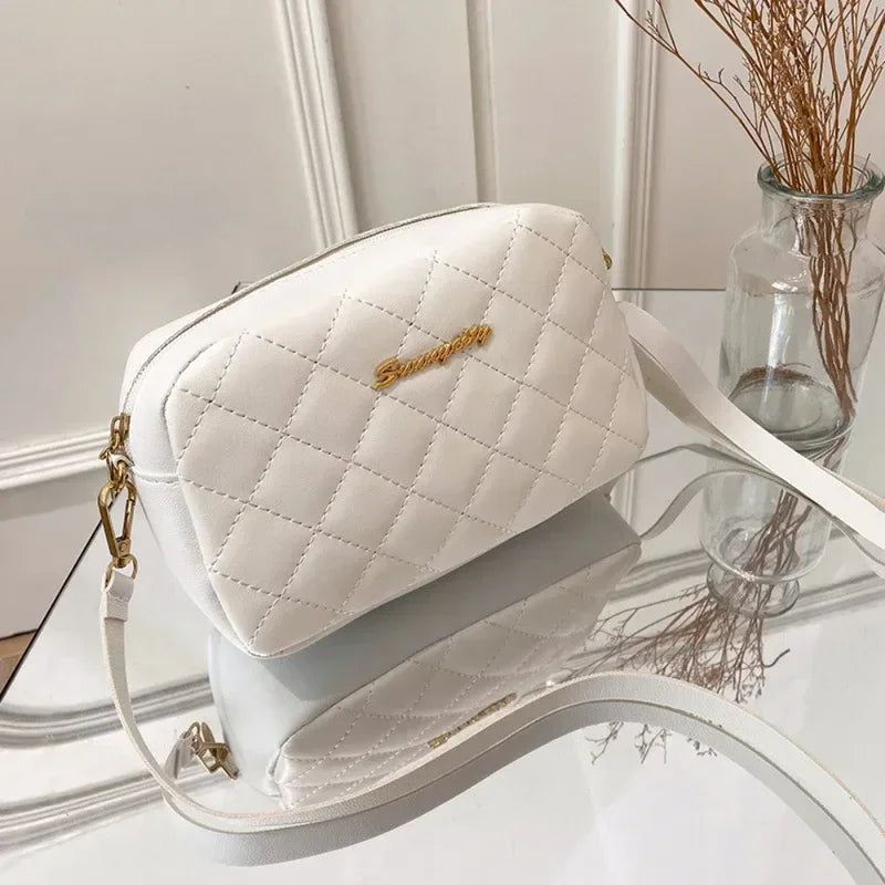 Tassel Diamond Grid Embroidery Crossbody Bag with Chain Strap