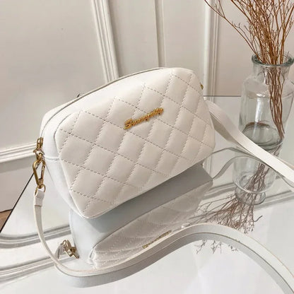 Tassel Diamond Grid Embroidery Crossbody Bag with Chain Strap