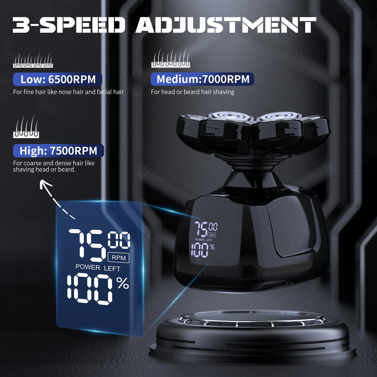 SEJOY 7D Head Shaver for Men – 6-in-1 Electric Razor, Nose Trimmer, Waterproof, 85min Runtime