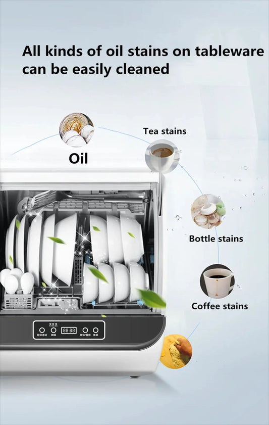 Countertop Dishwasher | 5 Programs | 6-Place Settings | EU Plug | 220V