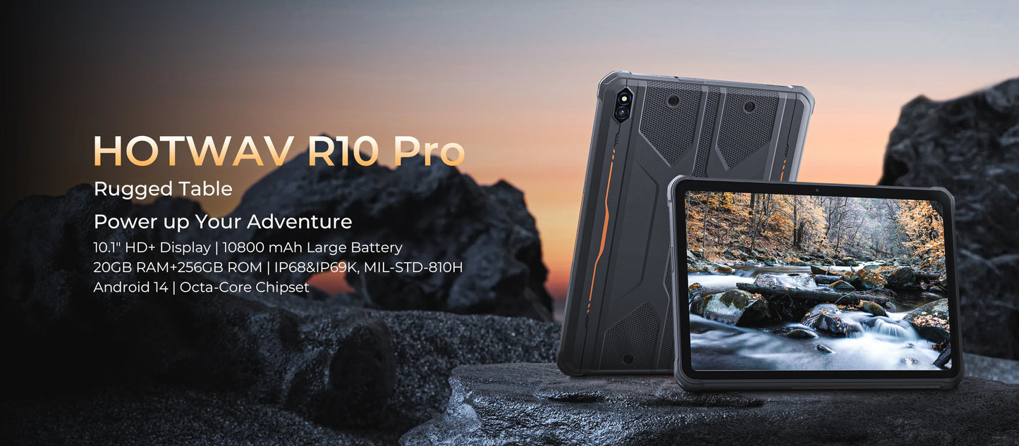 HOTWAV R10 Pro Rugged Tablet | 10800mAh | 10.1" HD+ | Android 14 | 8GB+256GB | 4G | 13MP