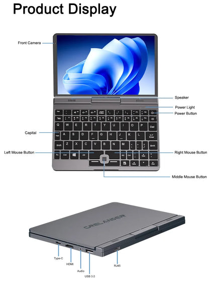 CRELANDER P8 8" 2-in-1 Mini Laptop | Intel N150 | 12GB DDR5 | Touch Screen | WiFi 6 | Win 11 | Pocket PC