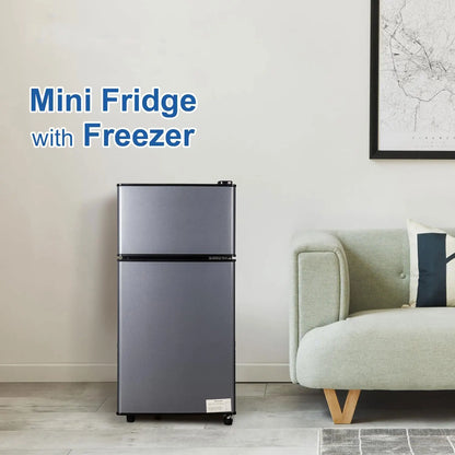 Mini Fridge with Freezer 2.9 Cu.Ft v3 | Double Door, 7-Level Thermostat, Energy Saving, Low Noise