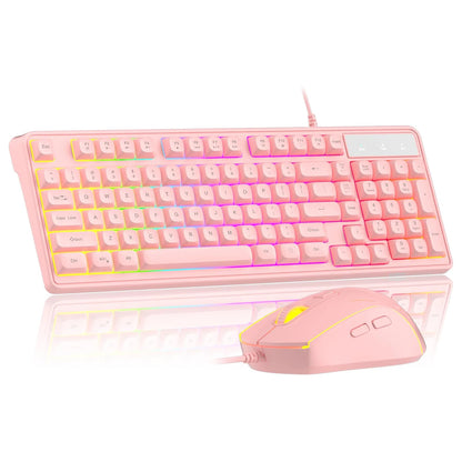 MageGee Creamy Wired Gaming Keyboard & Mouse Combo – 7-Color Rainbow Backlight, Classic Layout