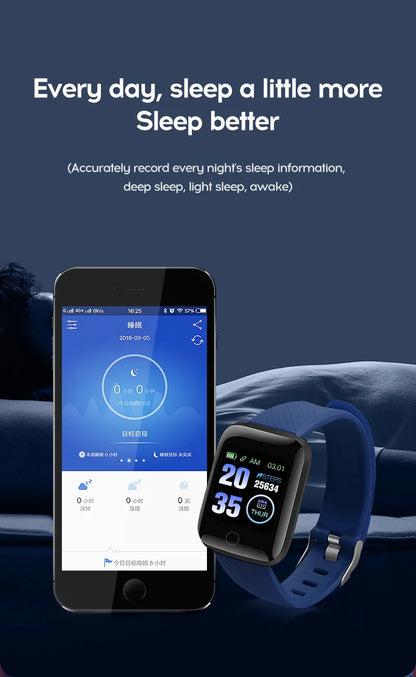R.E.D. Shopping 116Plus Smart Watch with full touch screen and waterproof IP67 fitness tracker, black digital display