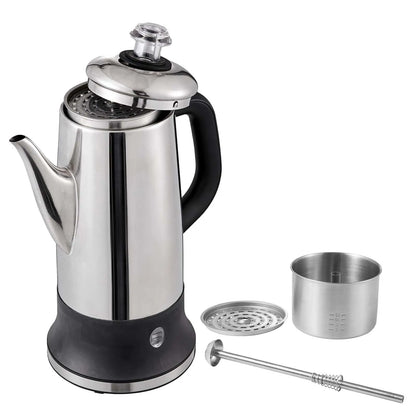 SucceBuy 12-Cup Electric Percolator Coffee Pot | 304 Stainless Steel, Keep Warm