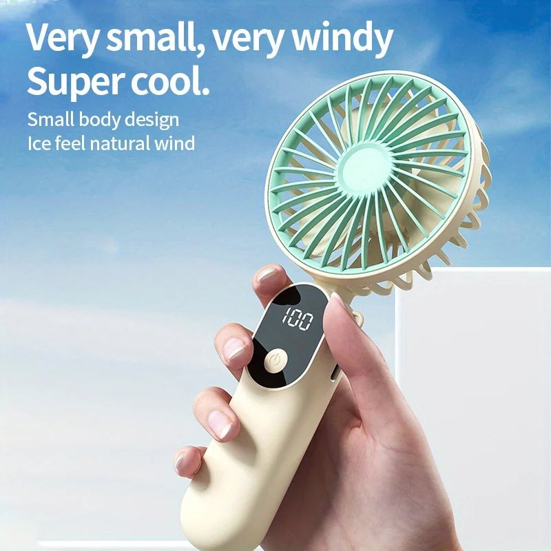 Mini Portable USB Fan | 6 Speeds | Digital Display | Foldable 3-in-1 | Handheld, Neck & Desktop | Outdoor