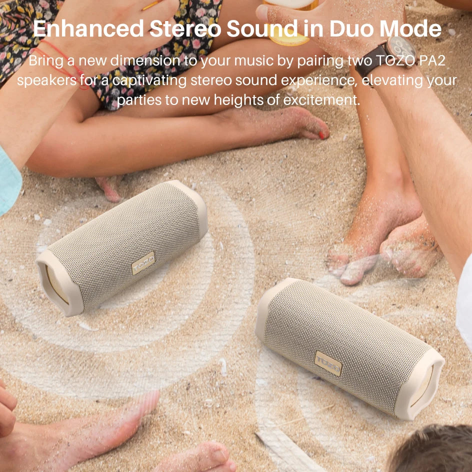 TOZO PA2 Portable Bluetooth Speaker – Deep Bass, 25H Playtime, Custom EQ App