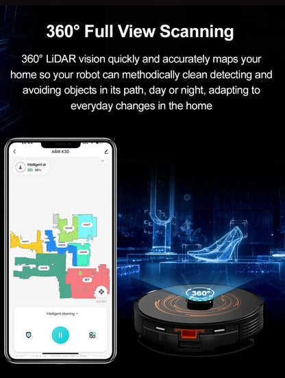 ABIR K30 Robot Vacuum Cleaner – Auto-Empty Dock, UV Spot Cleaning, 6500Pa, Multi-Floor Map