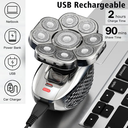 Men's Bald Head Shaver 6-in-1 | 9 Floating Blades | Beard, Nose & Ear Trimmer | Rechargeable