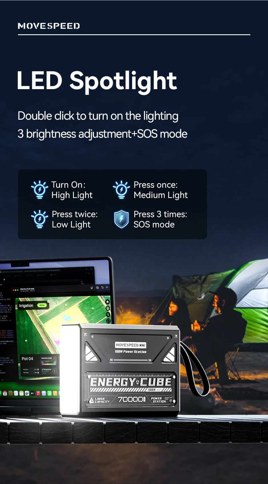 MOVESPEED Z70 Pro Power Bank 70000mAh – 100W Fast Charge, USB-C, for iPhone, Laptop, Outdoor