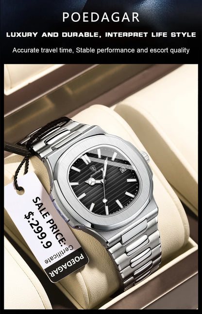 POEDAGAR Men's Luxury Sport Watch – Square Dial, Waterproof, Luminous, Date, Quartz