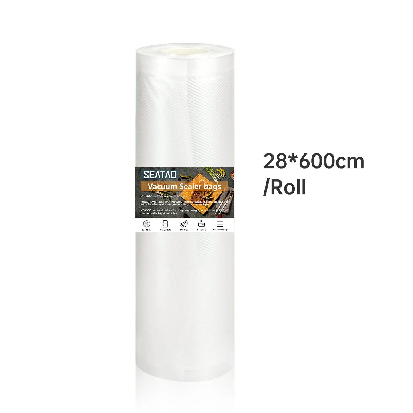 SEATAO vacuum food storage bags by R.E.D. Shopping, rolls for vacuum sealer, various sizes, transparent and airtight for fresh food.